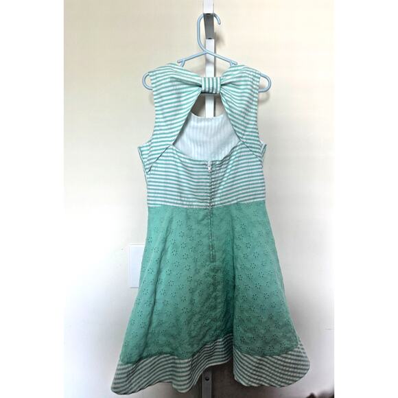 Vtg Rare Editions Eyelet Lace Dress Mint Green and Stripe Bow Back Girls 10 - Picture 6 of 6